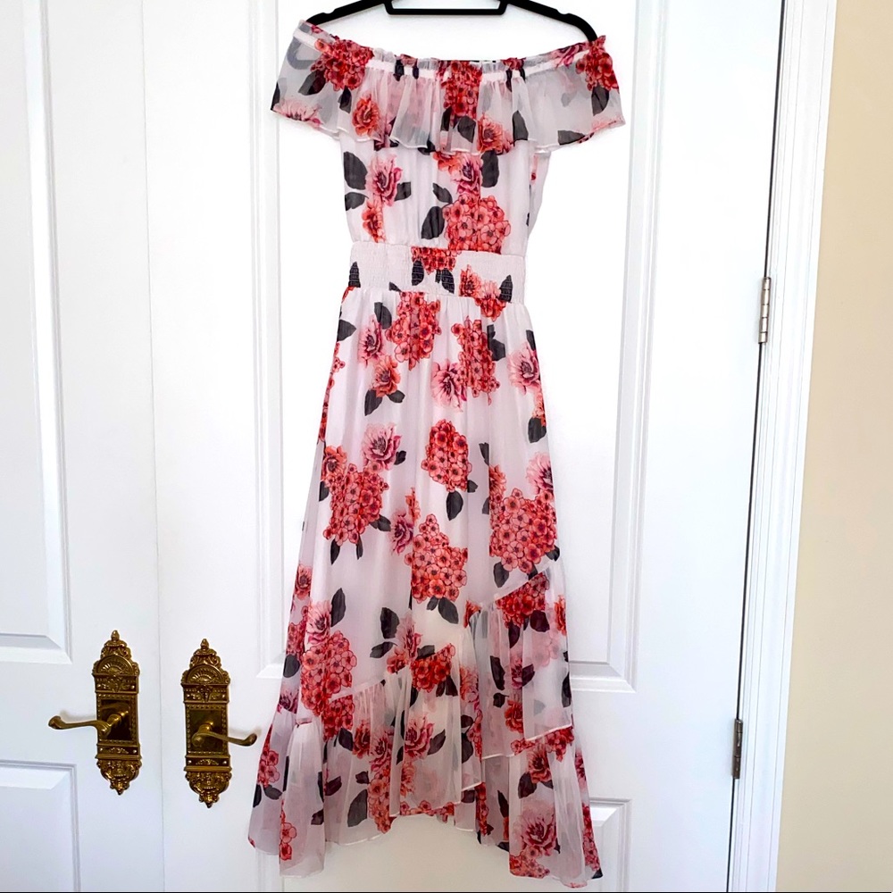 White House Black Market Off the Shoulder Floral Long Dress.